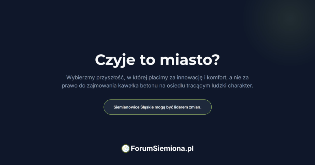 850 zł za Garaże w Siemianowicach Śląskich to nowe "realia"? 7 Grafika z pytaniem „Czyje to miasto?” odnosząca się do przyszłości Siemianowic Śląskich i kierunku lokalnych decyzji urbanistycznych.