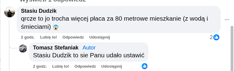 850 zł za Garaże w Siemianowicach Śląskich to nowe "realia"? 4 Zrzut ekranu komentarza z Facebooka porównującego cenę garażu 850 zł do kosztów wynajmu mieszkania w Siemianowicach Śląskich.