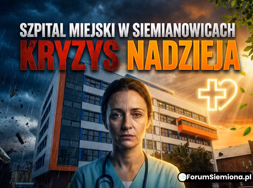 Szpital Miejski w Siemianowicach Śląskich: Co dalej z naszym zdrowiem? (Raport 2026) 1 Szpital Miejski w Siemianowicach Śląskich na tle burzowego i jasnego nieba, symbol kryzysu ochrony zdrowia i nadziei na zmianę.